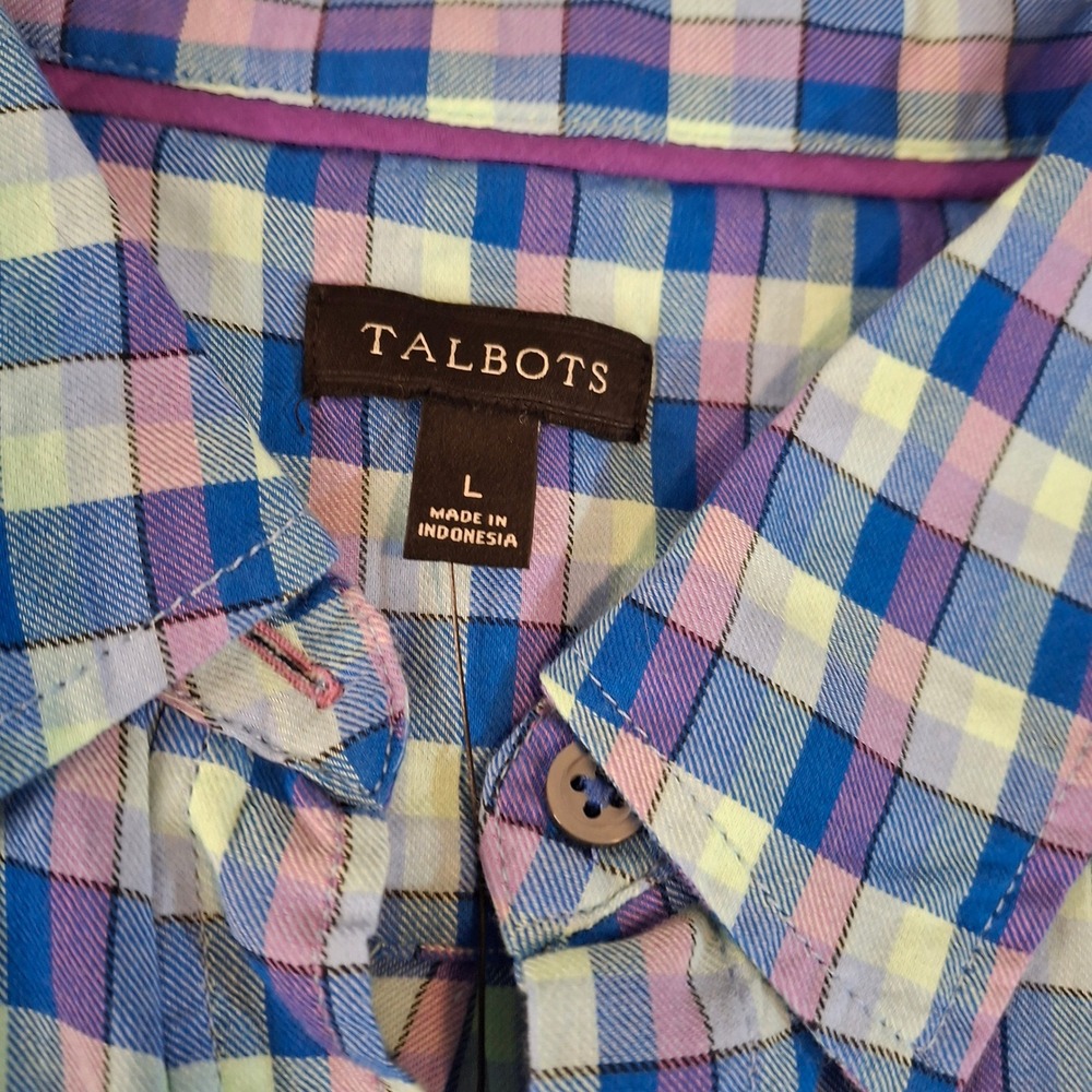 Talbots Women's Large Plaid Button Down Shirt Long Sleeve Blue Green Purple NWT - Picture 4 of 7